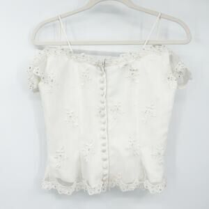 Womens‎ Y2K Whimsy Fairycore Bridal Floral Lace Off Shoulder Corset Top White